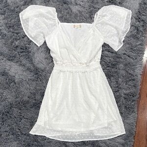 Altar'd State White Mini Dress with Puff Sleeves